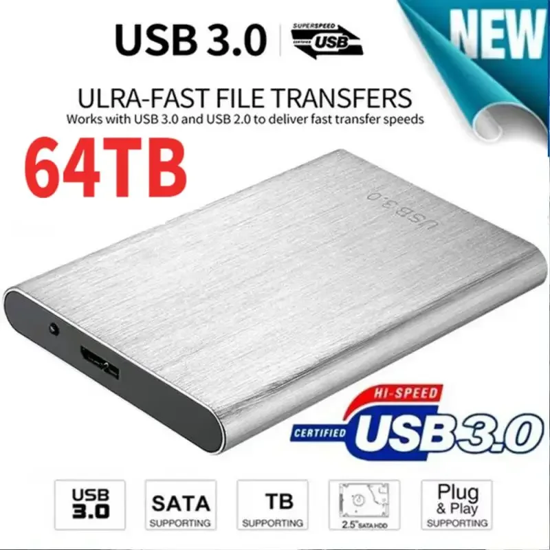 2023 Портативни SSD-диск 64 TB 32 TB Външен твърд диск Type-C USB 3.0 Високоскоростни външни твърди дискове за съхранение на данни за лаптоп / десктоп компютри Изображение 0