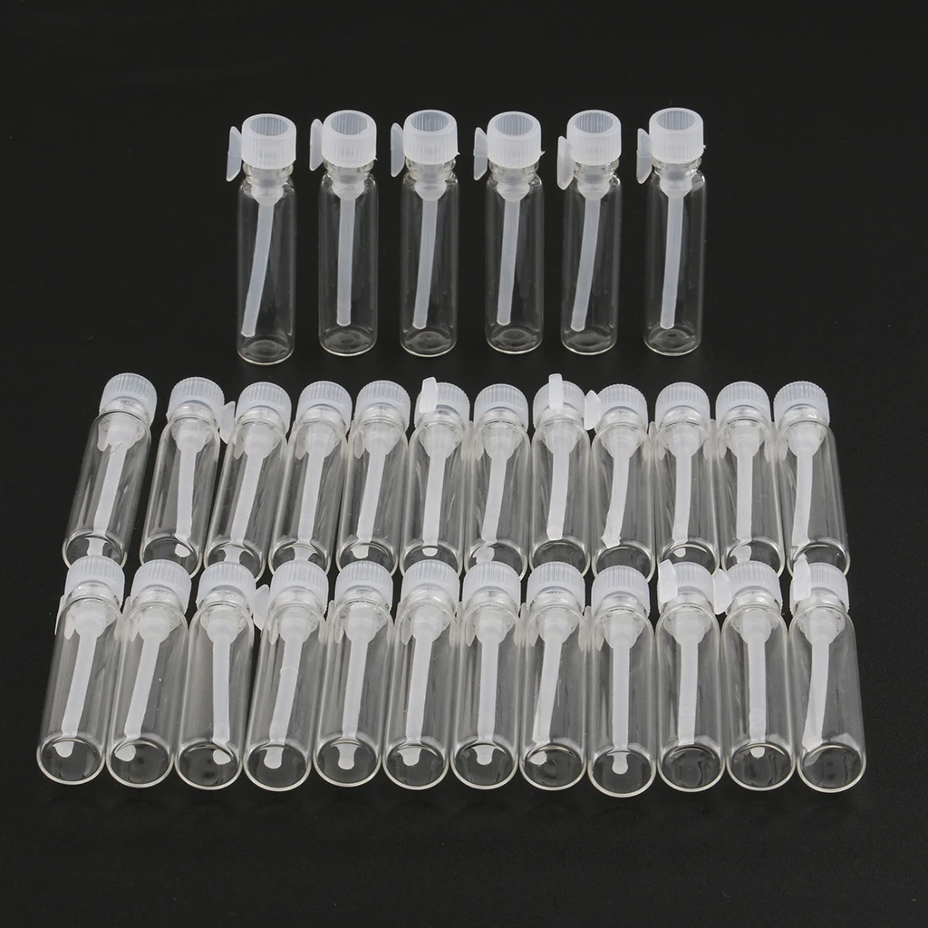 30 бр. мини-стъклени шишета за проби прозрачна течност, празни флакони от етерични масла за духове, многократно козметични контейнери - potting Изображение 2