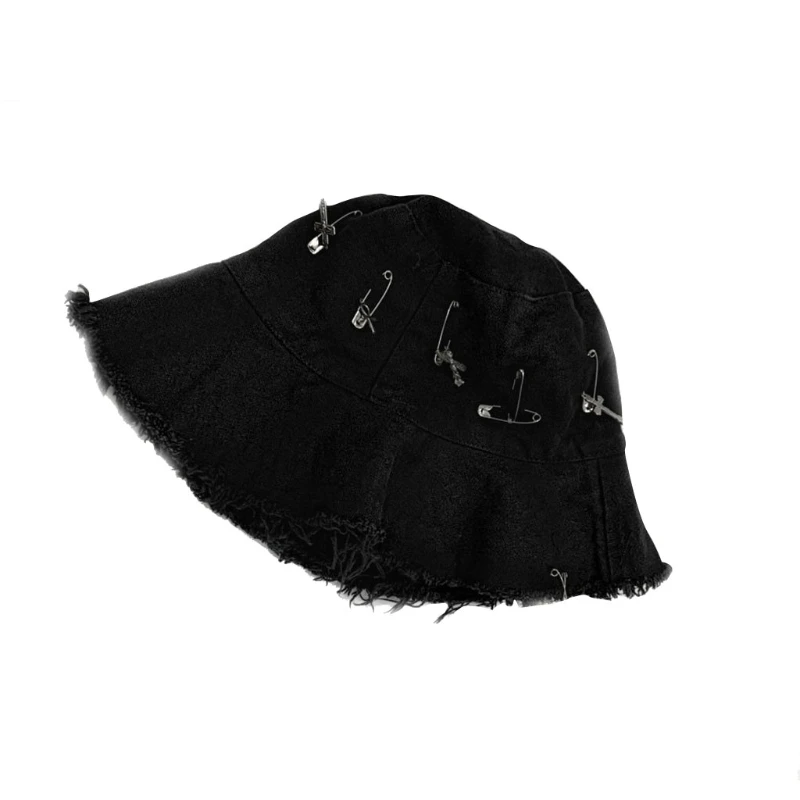 L5YC Унисекс Лятна Черната готическа шапка-кофа с гранжевыми полета Рибарска шапка за предпазване от ултравиолетовите Слънчеви шапки за жени за отдих Изображение 2