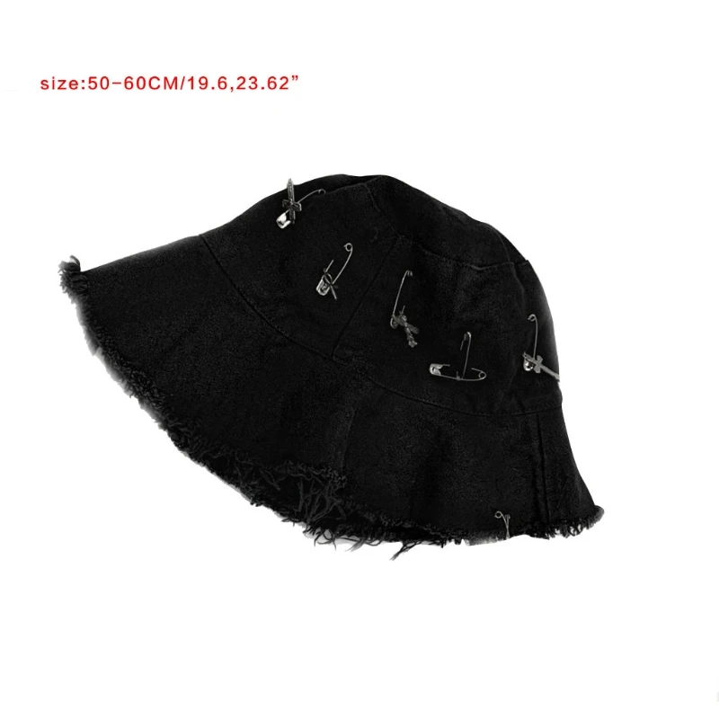 L5YC Унисекс Лятна Черната готическа шапка-кофа с гранжевыми полета Рибарска шапка за предпазване от ултравиолетовите Слънчеви шапки за жени за отдих Изображение 5