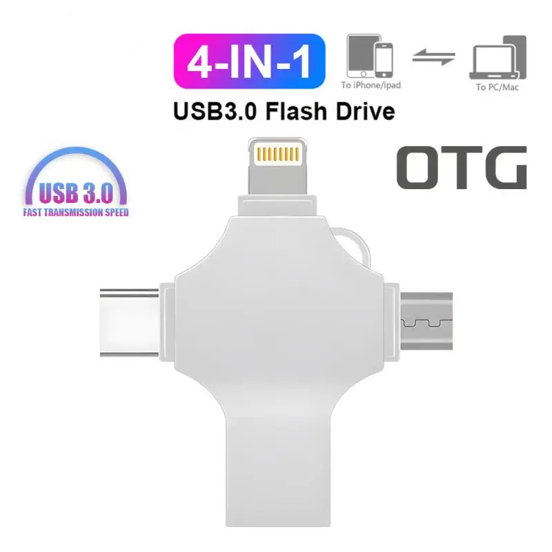 OTG Четири в едно USB 3.0 Флаш-диск 2 TB за Iphone, Ipad, Android Флаш-диск 1 TB Водоустойчив за таблет / настолен компютър Изображение 0