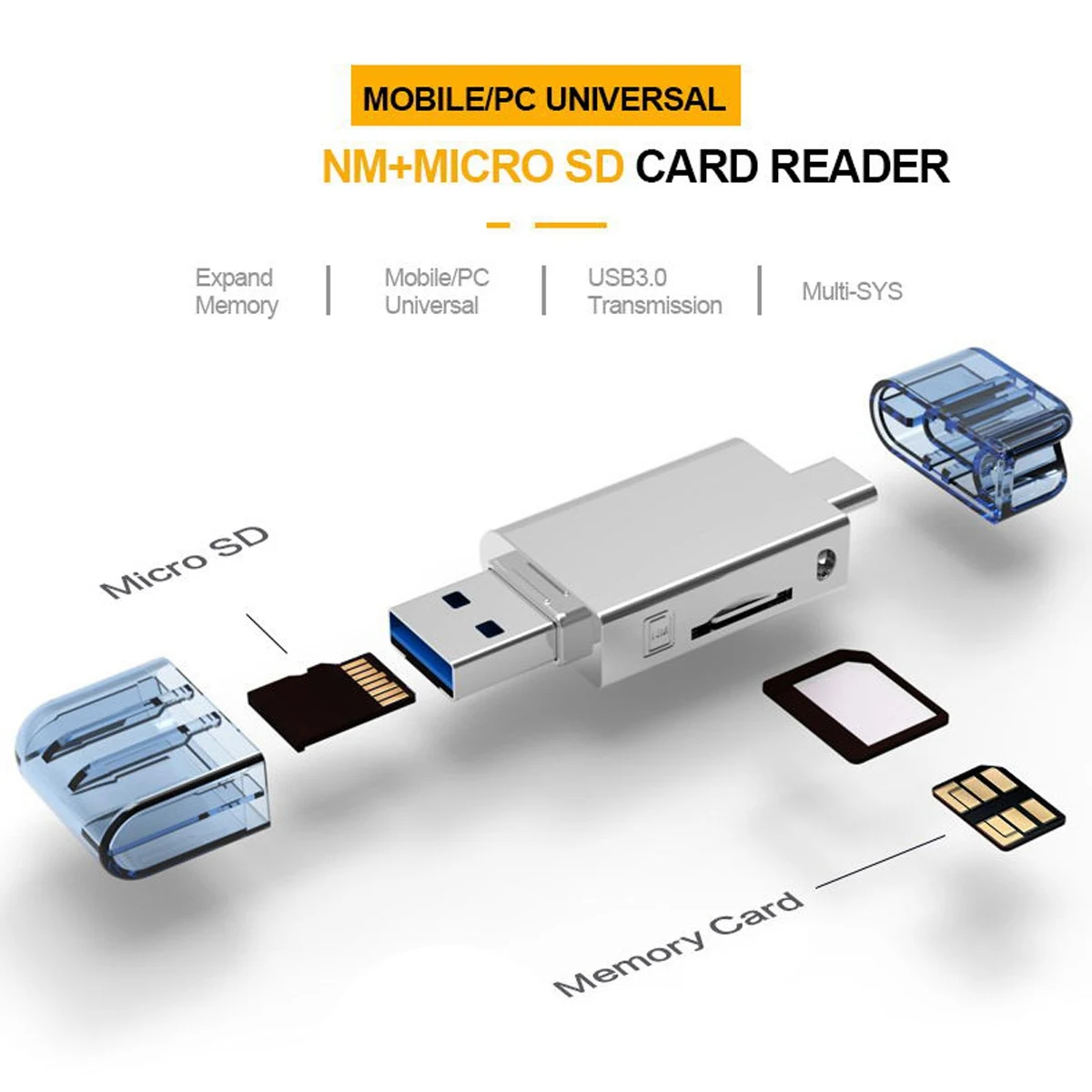 USB-C Type C / от USB 2.0 NM до Nano Карта памет TF четец за карти Micro-SD карти за мобилни телефони и лаптопи Huawei Изображение 3