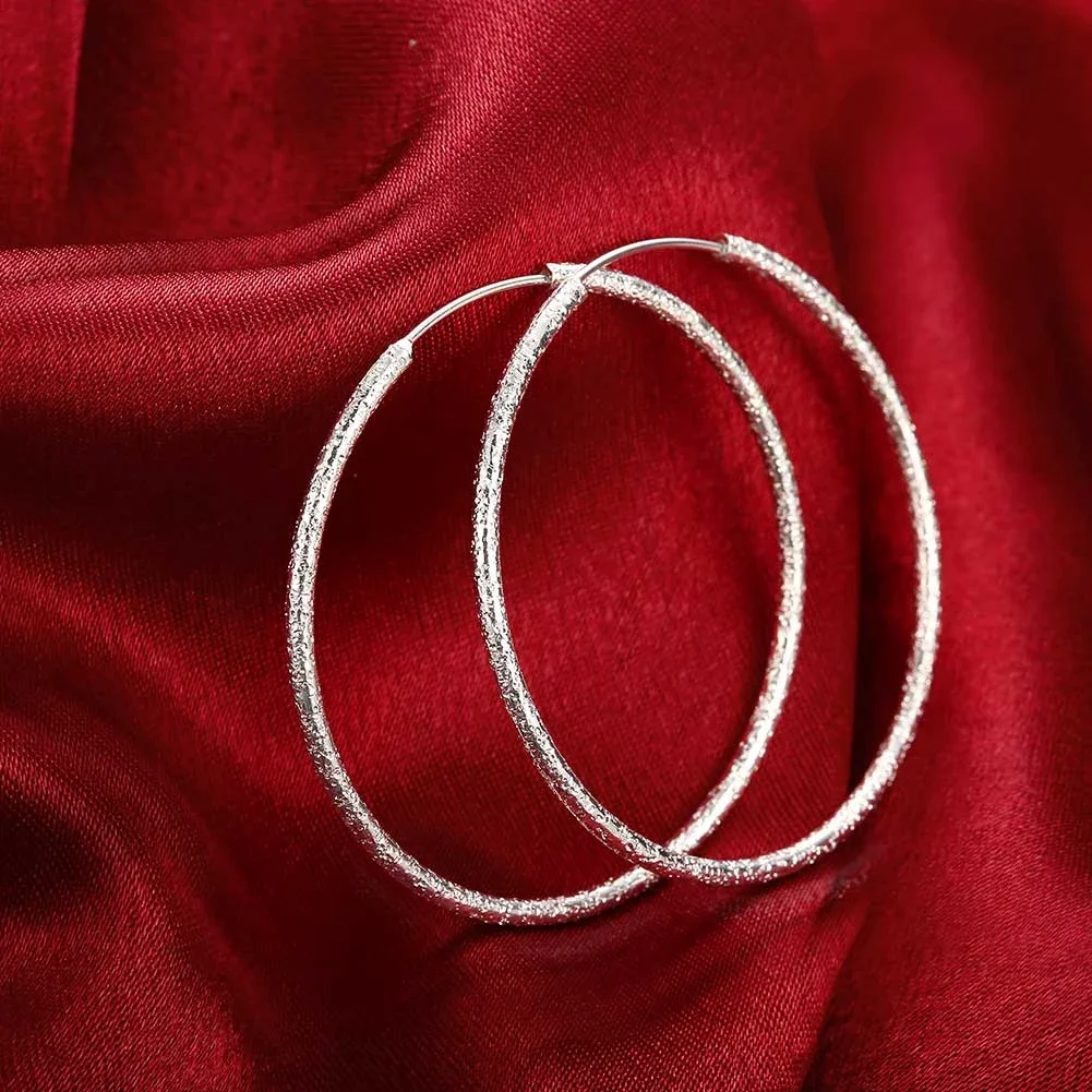 Висококачествено фино сребро 925 проба, модни обици-халки с размер 5 см-6 см, голям кръг, подарък за сватба, рожден ден, бижута Изображение 0
