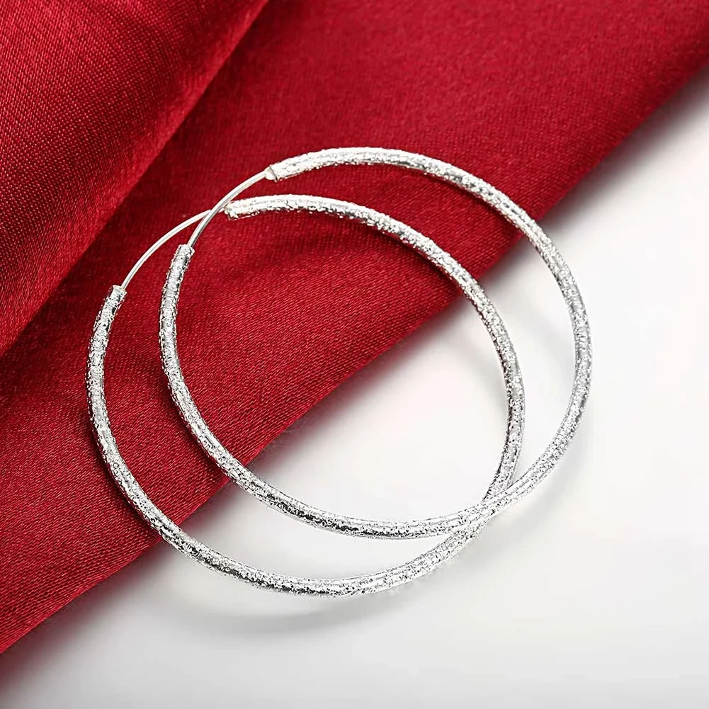 Висококачествено фино сребро 925 проба, модни обици-халки с размер 5 см-6 см, голям кръг, подарък за сватба, рожден ден, бижута Изображение 1
