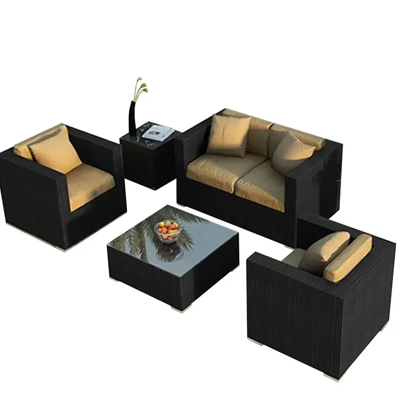 Диван за сядане на открито, вътрешен двор, сплетен от ратан, водоустойчив, двойна проста комбинирана мебели за вила Изображение 0