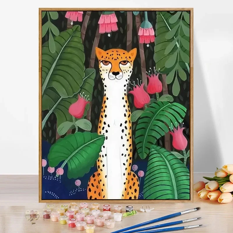Дигитална картина с маслени бои от животни от Африка на Amazon, ръчно рисувани с акрилни бои Изображение 4