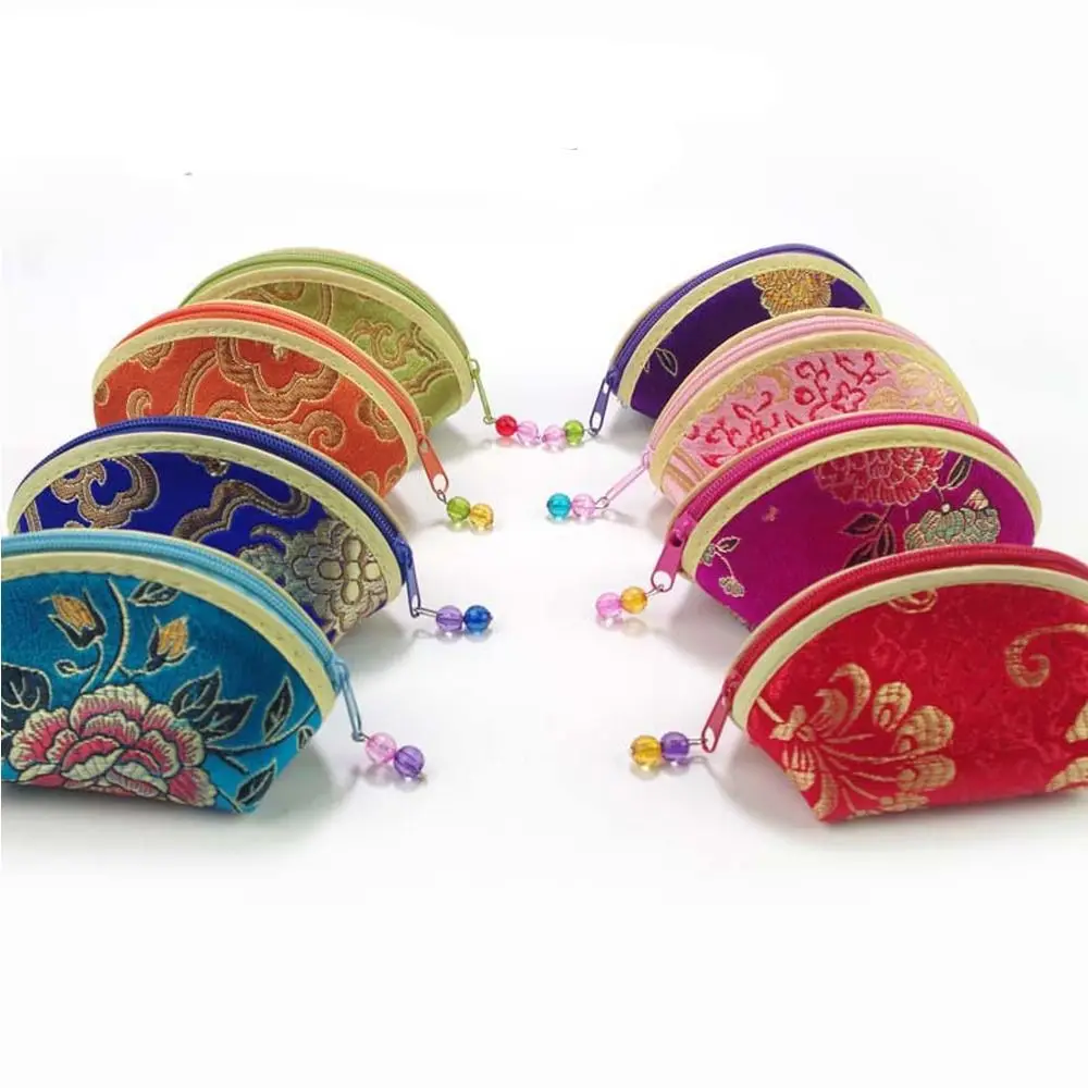 Изискан портфейл в китайски стил, дамска чанта за съхранение на бижута с ципове, многоцветен плат с бродерия, бижутериен торбичка, контейнер за гривни Изображение 0