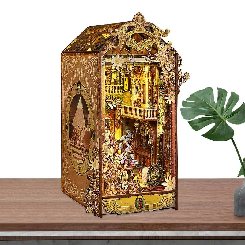 Книжен Ъгъл на Декоративни Дървени Поставки За Книги със Своите Ръце bookshelf Поставяне Декор на 3D Дървена Пъзел Поставка За Книги Куклена Къща, Комплекти За Бродерия на Миниатюрна Книга Изображение 0