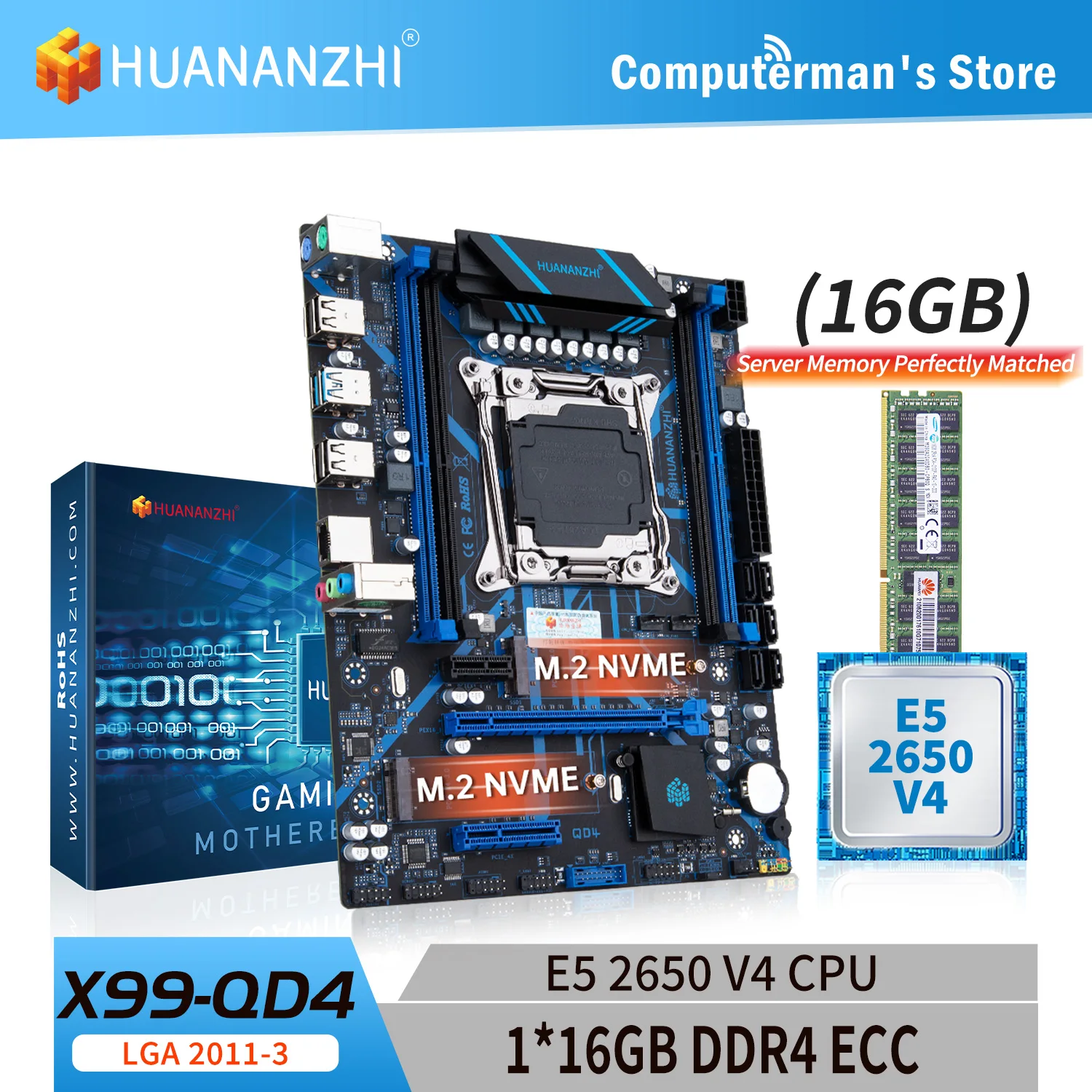 Комбиниран комплект дънната платка HUANANZHI X99 QD4 LGA 2011-3 с процесор Intel XEON E5 2650 V4 и паметта 1*16G DDR4 RECC С подкрепата на M. 2 Изображение 0