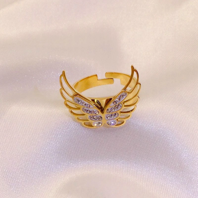 Ново модно пръстен с отворен крило от титанов стомана, дамски прости и персонални пръстени от неръждаема стомана, Свободен размер Изображение 0