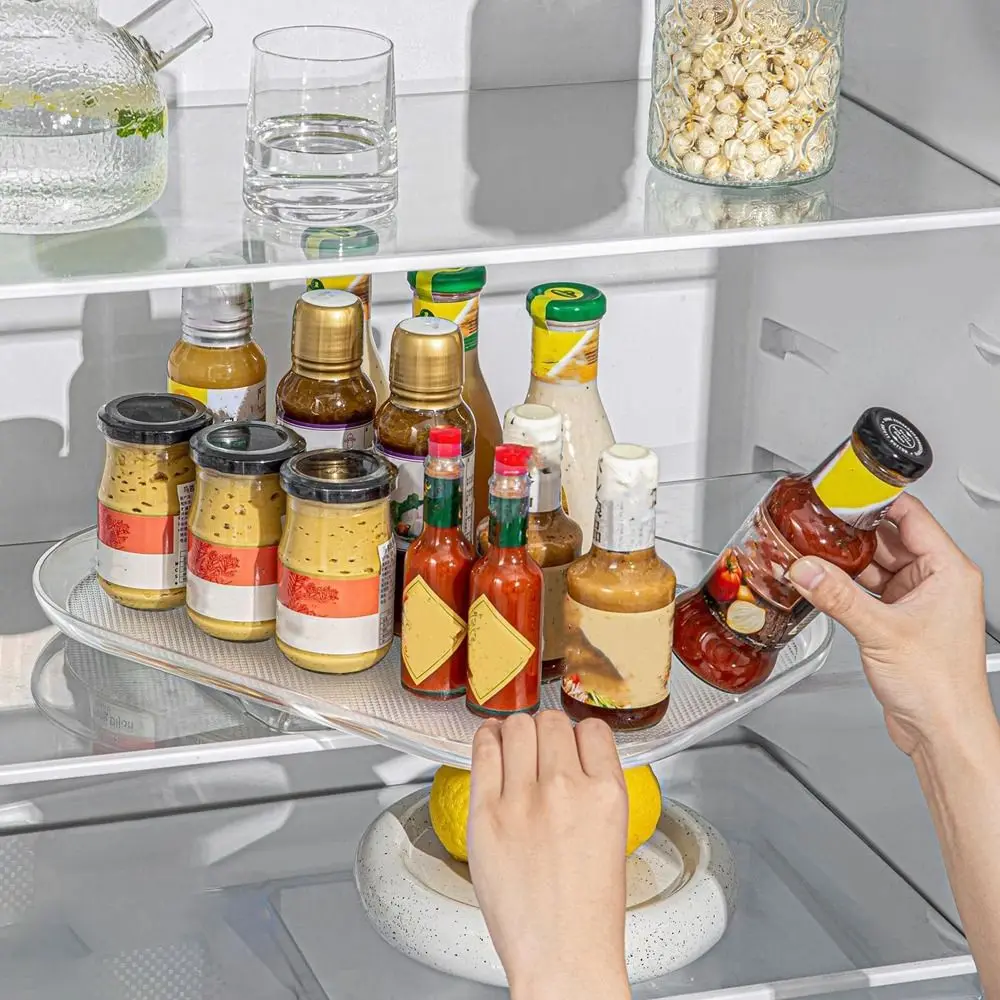 Органайзер за хладилник с Отточна тръба на шарнирна връзка правоъгълен рафтове за съхранение на 360 градуса Прозрачен рафтове за кухненски шкаф Изображение 0