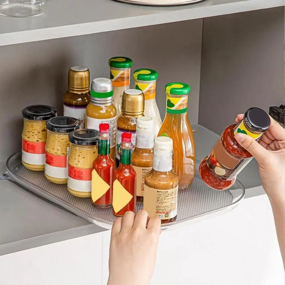 Органайзер за хладилник с Отточна тръба на шарнирна връзка правоъгълен рафтове за съхранение на 360 градуса Прозрачен рафтове за кухненски шкаф Изображение 4