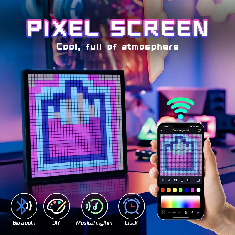 Пиксельный дисплей с led матрица, Управление на смарт приложение, Програмируем екран, Анимационна рамка САМ RGB, Пиксельный декор домашна игрална стая Изображение 1