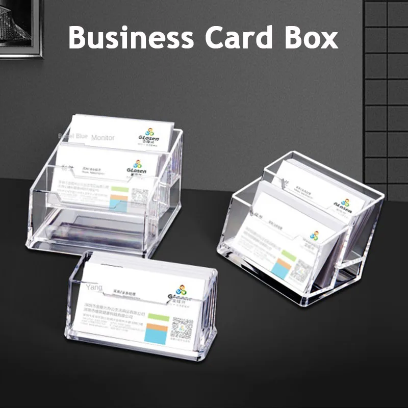 Поставка за именен картон Прозрачна Пластмасова настолна кутия за съхранение на визитни картички, единични, двойни, трислоен калъф за визитни картички Изображение 0