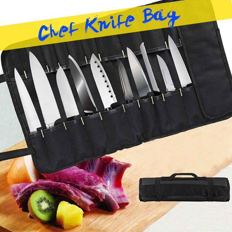 Професионална чанта за съхранение на прибори за хранене Chef Bag чанта за готвачи, побира до 22 ножове, черна Изображение 0