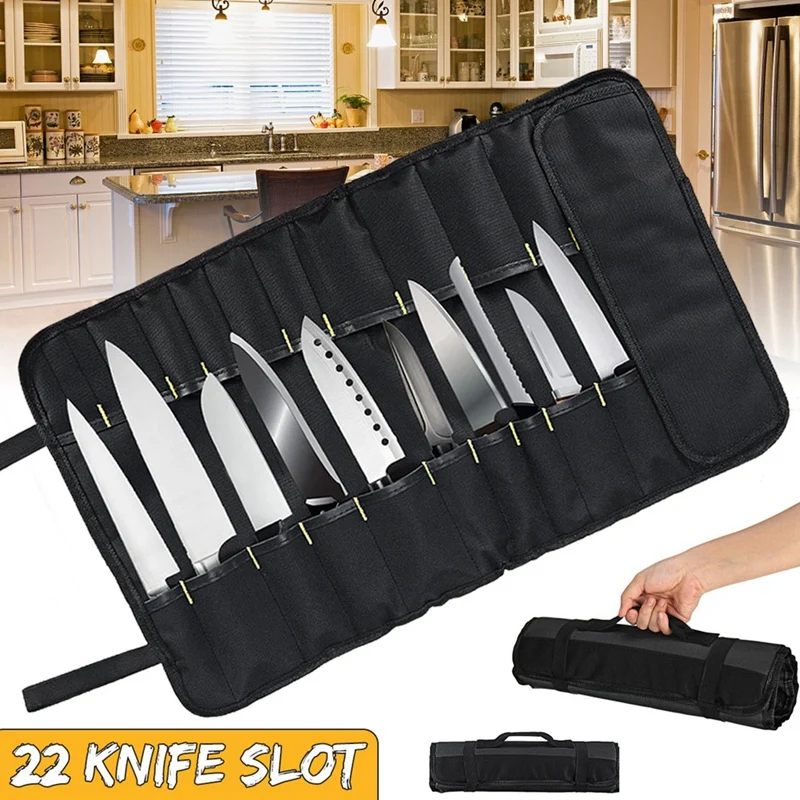 Професионална чанта за съхранение на прибори за хранене Chef Bag чанта за готвачи, побира до 22 ножове, черна Изображение 2