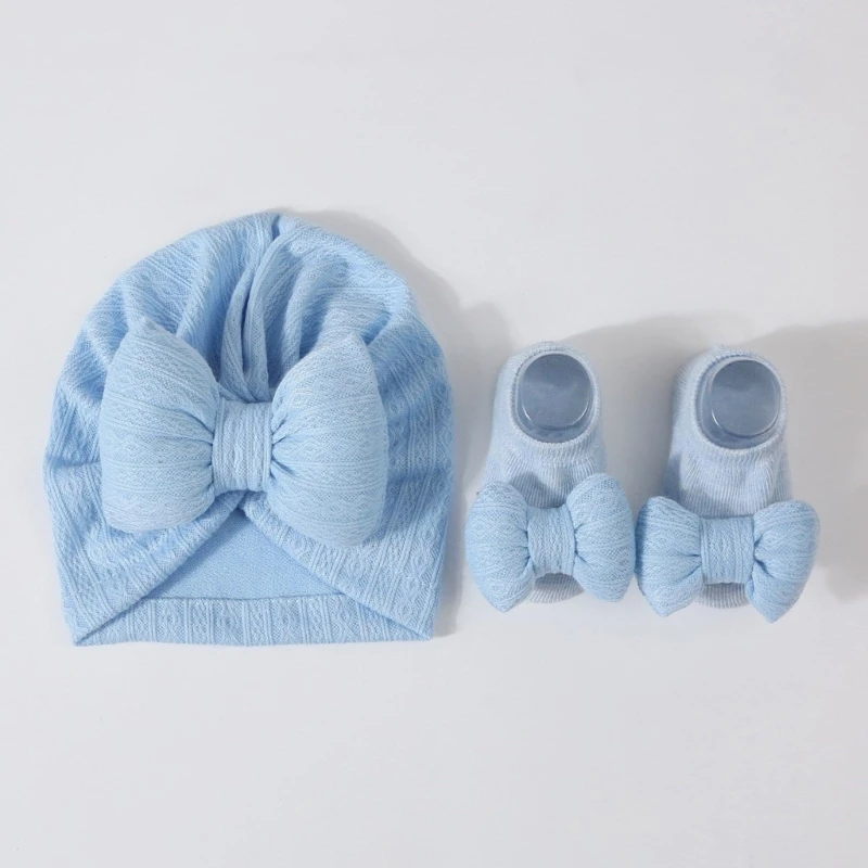 Сладка шапчица-тюрбан, комплект шапки за новородени с чорапи, вязаная детска шапчица с чорапи, стилна шапчица-тюрбан, с къси чорапи-трубочками Изображение 3