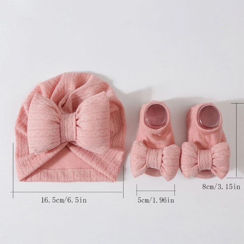 Сладка шапчица-тюрбан, комплект шапки за новородени с чорапи, вязаная детска шапчица с чорапи, стилна шапчица-тюрбан, с къси чорапи-трубочками Изображение 5