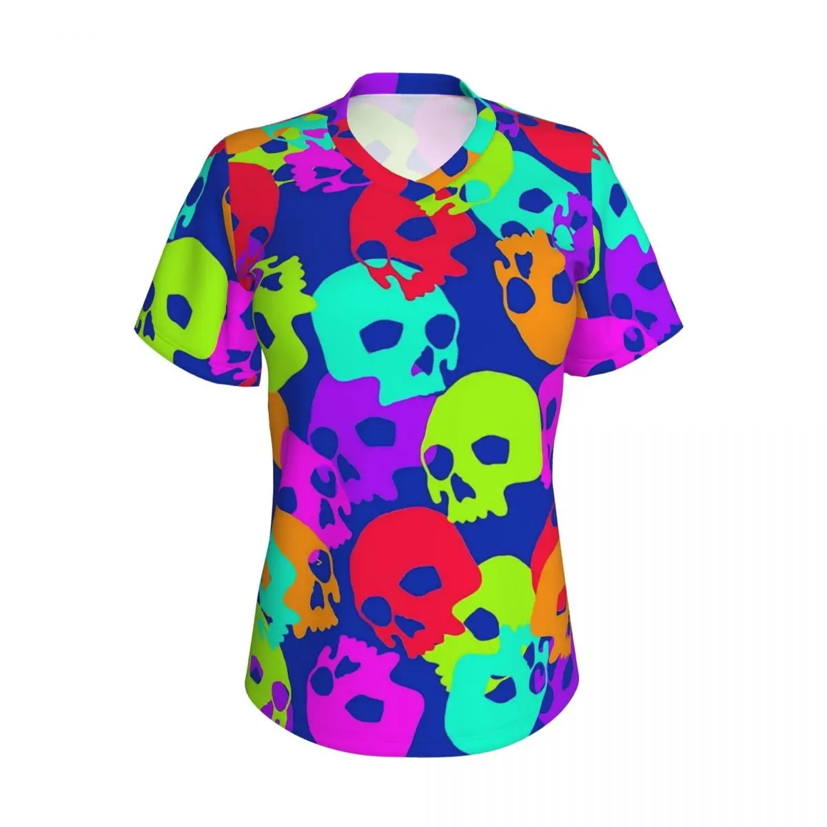Тениска с конфетным черепа, цветни тениски Harajuku с черепи, женски прости блузи с V-образно деколте, плажни ризи с къс ръкав 2024 Изображение 3