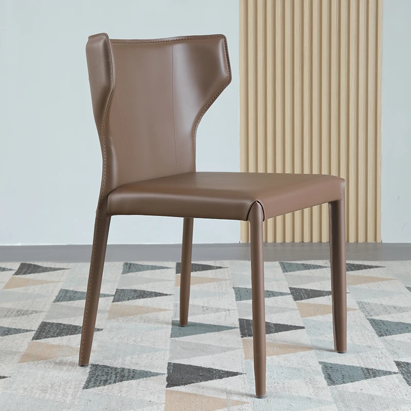 Удобни метални трапезни столове Модерна безплатна доставка Дизайнерски стол от неръждаема стомана от естествена кожа-Модерни италиански мебели Sillas Изображение 1
