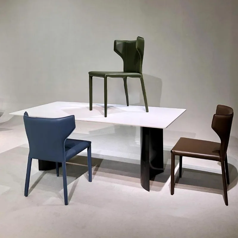 Удобни метални трапезни столове Модерна безплатна доставка Дизайнерски стол от неръждаема стомана от естествена кожа-Модерни италиански мебели Sillas Изображение 4