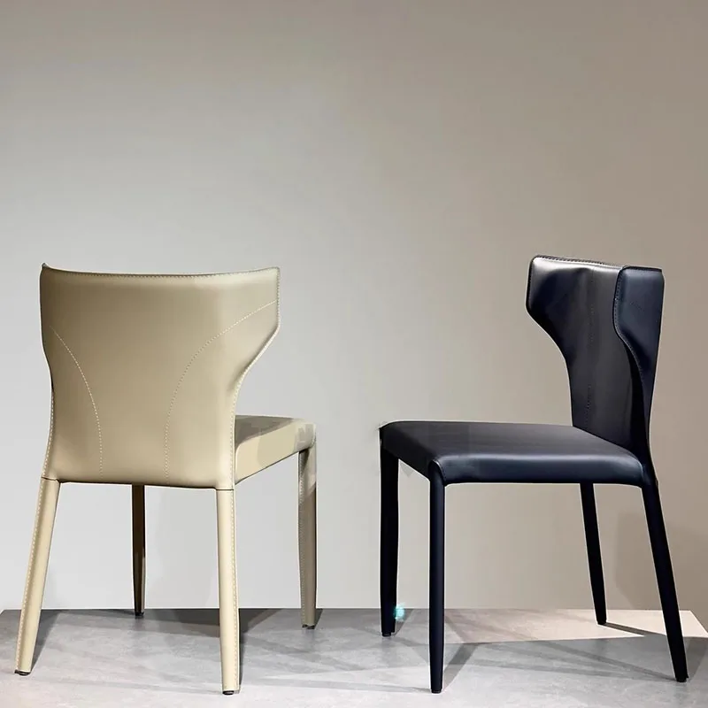 Удобни метални трапезни столове Модерна безплатна доставка Дизайнерски стол от неръждаема стомана от естествена кожа-Модерни италиански мебели Sillas Изображение 5