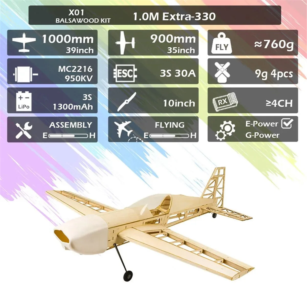 Радиоуправляеми дървен самолет Extra330 Рама без капачки Размах на крилата 1000 мм, Комплект за монтаж на модели от балса дърво Изображение 4